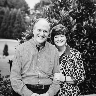Photo of Stephen and Marsha Davey in their backyard. 